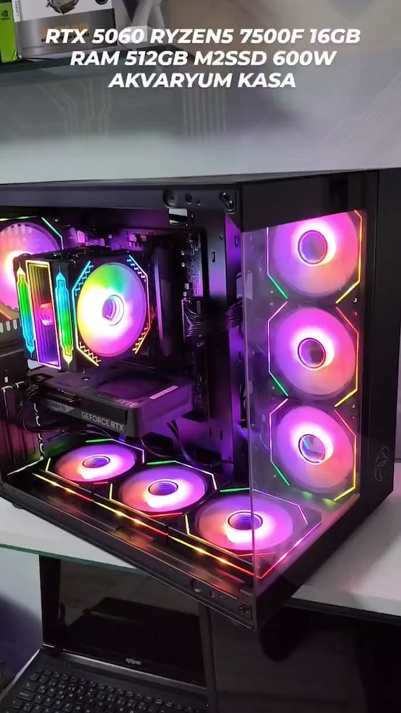 RTX 5060 RYZEN5 7500F 16GB RAM 512GB M2SSD 600W AKVARYUM KASA - 2