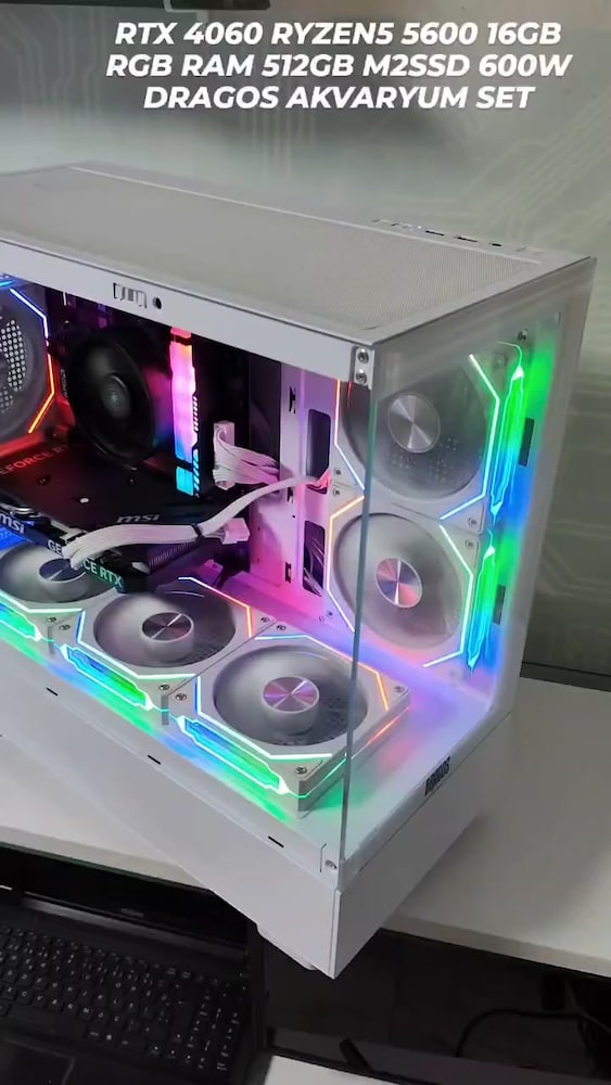 RTX 4060 RYZEN5 5600 16GB RGB RAM 512GB M2SSD 600W DRAGOS AKVARYUM SET - 2