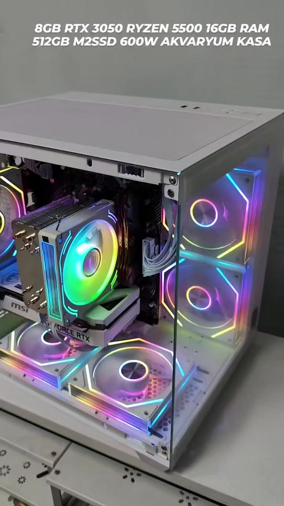 8GB RTX 3050 RYZEN 5500 16GB RAM 512GB M2SSD 600W AKVARYUM KASA - 2