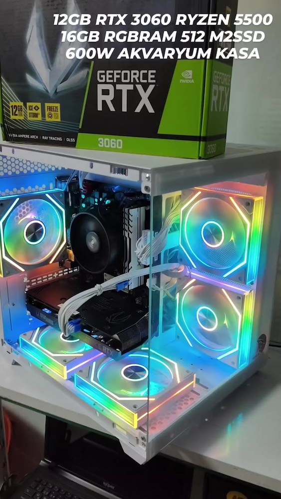 12GB RTX 3060 RYZEN 5500 16GB RAM 512 M2SSD 600W AKVARYUM OYUNCU KASA - 2