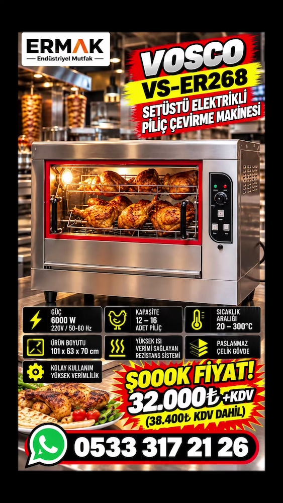 VOSCO 12-16 LI SETÜSTÜ ELEKTRİKLİ PİLİÇ ÇEVİRME MAKİNESİ - 2