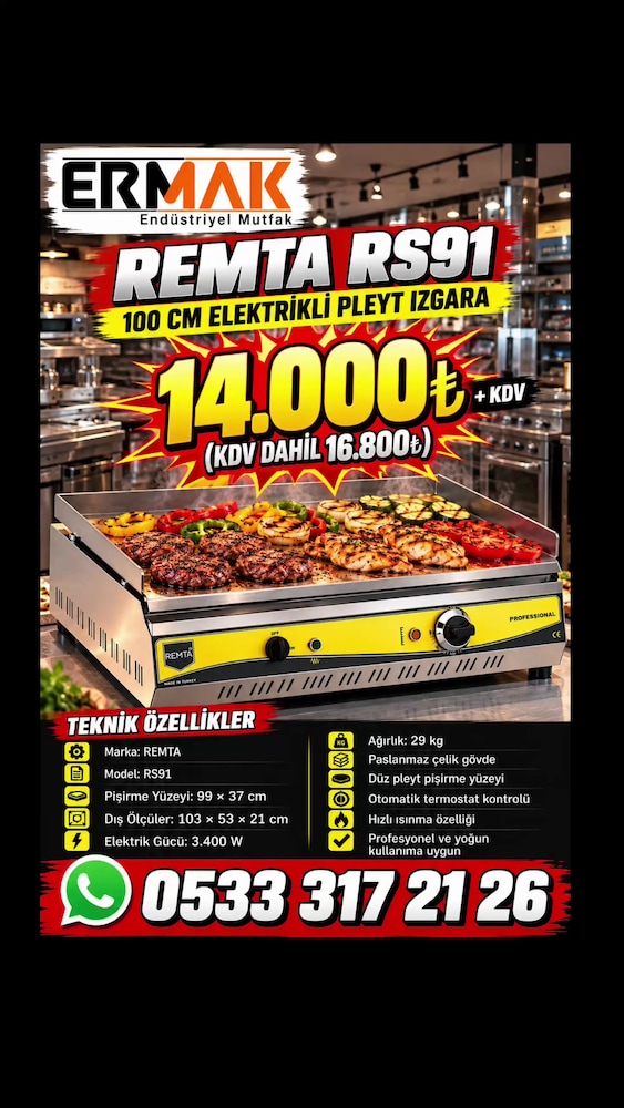 REMTA RS91 – 100 CM ELEKTRİKLİ PLEYT IZGARA | ŞOOOK FİYAT! - 2