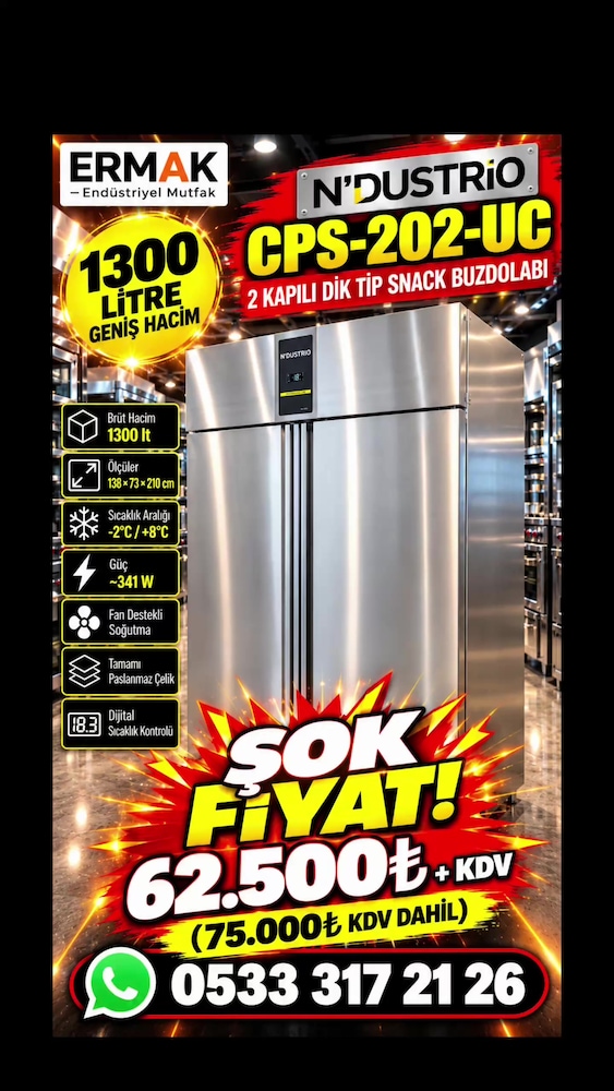 N’DUSTRIO CPS-202-UC – 2 KAPILI DİK TİP SNACK BUZDOLABI | ŞOK KAMPANYA - 2