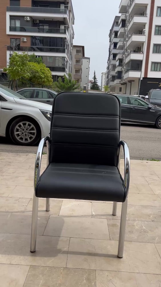 krom metal ayaklı deri bekleme sandalyesi - 2
