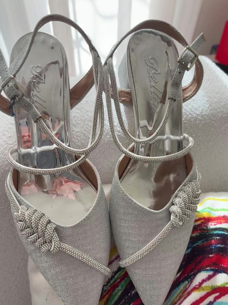 İnce Topuklu Gümüş Slingback Ayakkabı - 2