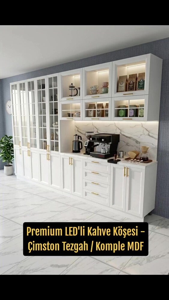 Premium LED'li Kahve Köşesi - Çimston Tezgah / Komple MDF - 2