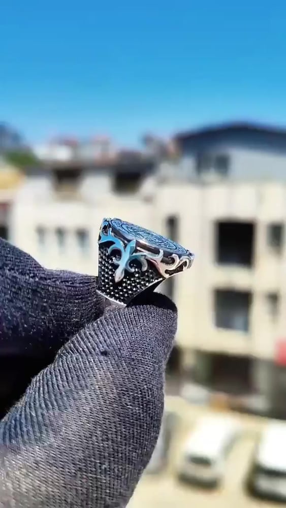 925 Ayar Gümüş Yüzük Süleyman Mührü - 2