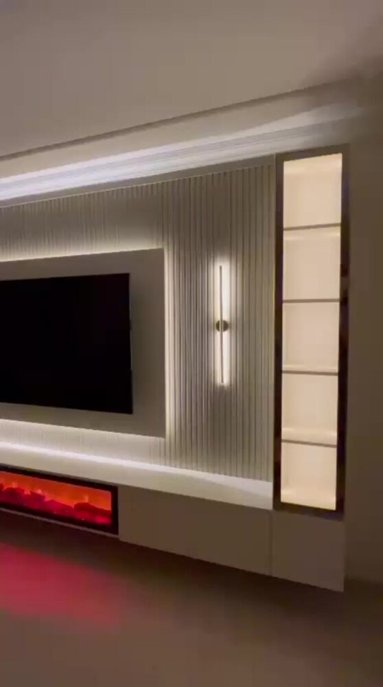 Duvar Paneli Ahşap Duvar Paneli MDF Dekorasyonu şömineli TV ünitesi - 2