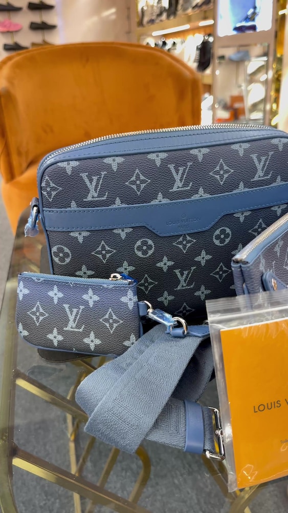 Sıfır LV Monogram Mavi Askılı Çanta Seti - 2