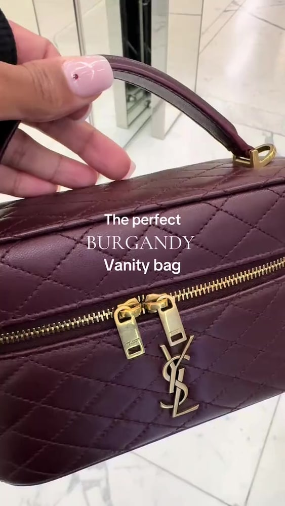 ACİL YSL Saint Laurent Bordo Deri Mini Vanity Çanta (Kutusuyla) - 2