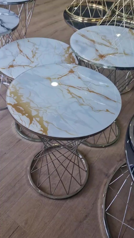 Kum saati zigon sehpa 3 lü mermer gold - 2