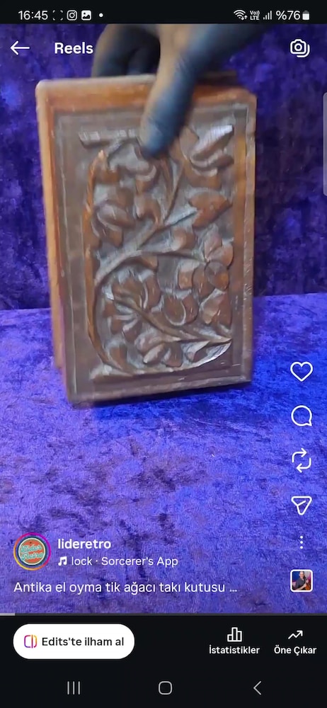 Antika tik ağacı takı kutusu - 2